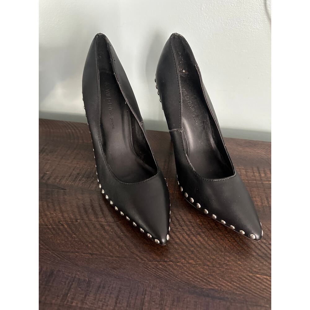 Wild Diva Black Studded Heels Stiletto Pumps